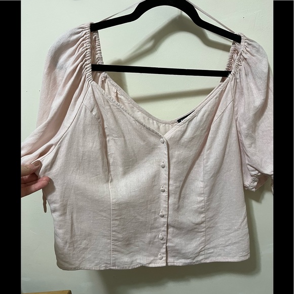 Express Linen Blend Puff Sleeve Blouse Top in Pale Pink Women’s Size XL - Picture 4 of 10